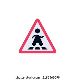 Pedestrian crossing road sign flat icon, colorful pictogram isolated on white. Symbol, logo illustration. Flat style design