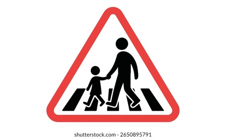 Pedestrian Crossing Sign with Parent and Child Illustration