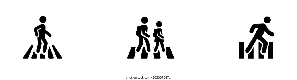 Pedestrian crossing sign. Road crossing symbol. Zebra cross icon. Vector Illustration.