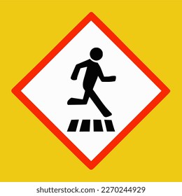 Pedestrian crossing sign, Square zebra crossing warning sign, vector illustration