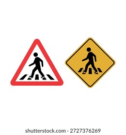 Símbolos de passagem de peões em sinais de trânsito triangulares e em losango