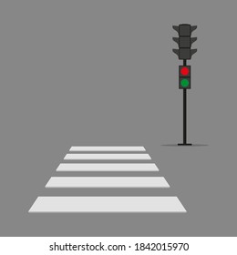 Cruce peatonal y semáforo sobre fondo gris