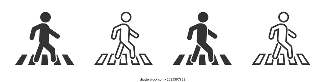 Iconos de vectores de cruce de peatones. Conjunto de señales de Vector de cruce de cebra. Signo de cruce de cebra