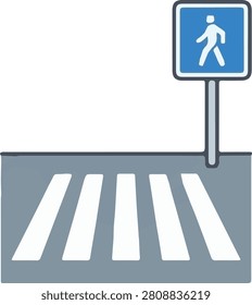 Pedestrian crossing vector illustration, zebra crosswalk road safety sign icon isolated transit asset