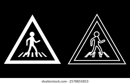  pedestrian crossing vector signs. Crosswalk or zebra. Pedestrians traffic road sign. No walking. Area for crossing road. Man walk symbol. Human safety sidewalk pictogram. eps10 55