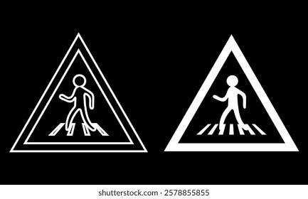  pedestrian crossing vector signs. Crosswalk or zebra. Pedestrians traffic road sign. No walking. Area for crossing road. Man walk symbol. Human safety sidewalk pictogram. eps10 55