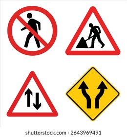 Pedestrian crossing warning road sign with yellow background and walking symbol for safety awareness