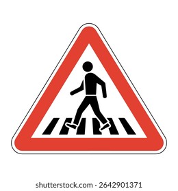 Pedestrian Crossing Warning Sign Vector – Triangle Road Safety Symbol