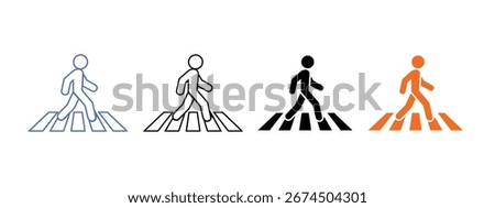Pedestrian crossing zebra icon set vector. man crossing zebra symbol. vector illustration.
