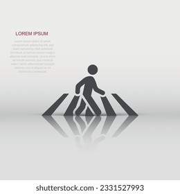 Pedestrian crosswalk icon in flat style. People walkway sign vector illustration on white isolated background. Navigation business concept.