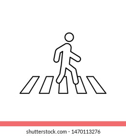 Pedestrian crosswalk vector icon, traffic warning symbol. Simple, flat design for web or mobile app