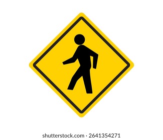 Pedestrian crosswalk warning sign vector. Traffic, sign, road, vector, illustration, safety, street. Can use for infographic, banner, poster, web design. Vector Isolated on white background.