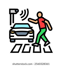 pedestrian detection autonomous vehicle color icon vector. pedestrian detection autonomous vehicle sign. isolated symbol illustration