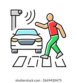 pedestrian detection autonomous vehicle color icon vector. pedestrian detection autonomous vehicle sign. isolated symbol illustration