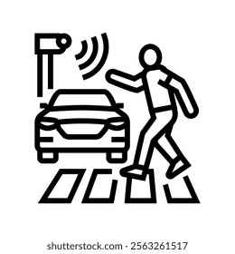 pedestrian detection autonomous vehicle line icon vector. pedestrian detection autonomous vehicle sign. isolated contour symbol black illustration