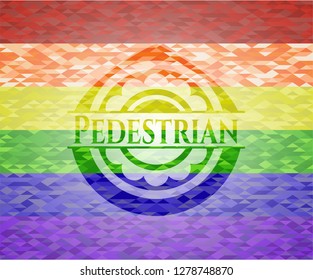 Pedestrian emblem on mosaic background with the colors of the LGBT flag