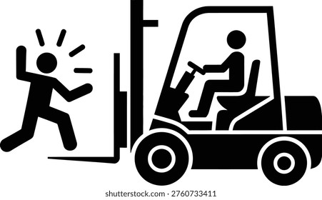 Pedestrian getting hit by a forklift accident warning symbol
