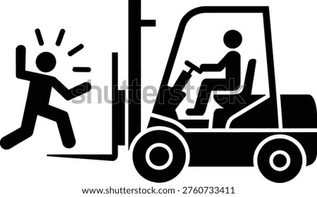 Pedestrian getting hit by a forklift accident warning symbol