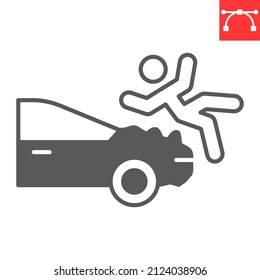 Pedestrian Hit By Car Glyph Icon, Insurance And Crash, Pedestrian Accident Vector Icon, Vector Graphics, Editable Stroke Solid Sign, Eps 10.