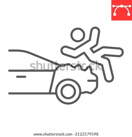 Pedestrian hit by car line icon, insurance and crash, pedestrian accident vector icon, vector graphics, editable stroke outline sign, eps 10.