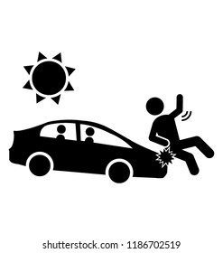 A pedestrian is hitted by a car while driving 