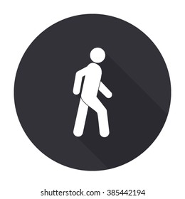 pedestrian icon with long shadow - vector round button