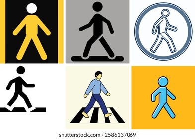 Pedestrian Icon Set – Vector Art Illustration Bundle for Traffic, Safety, and Navigation