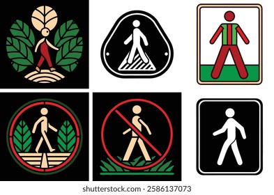 Pedestrian Icon Set – Vector Art Illustration Bundle for Traffic, Safety, and Navigation