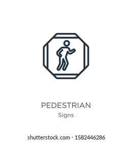 Pedestrian icon. Thin linear pedestrian outline icon isolated on white background from signs collection. Line vector sign, symbol for web and mobile
