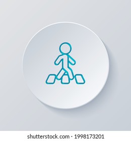 Pedestrian on crosswalk, simple sign of walking man crossing the road. Cut circle with gray and blue layers. Paper style