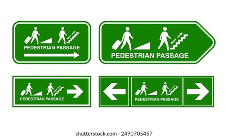 Pedestrian Passage Signs. Navigating Pedestrian Walkways. A Comprehensive Guide to Passage Signs, Stair Descent and Asscent, and Luggage Transport