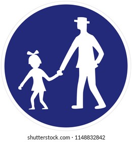 pedestrian path, footpath, man and child, traffic sign, road mark, vector icon