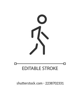 Icono de ui lineal perfecto para píxel peatonal. Caminando. Passerby en travesía. GPS. GUI, diseño UX. Esquema de elemento de interfaz de usuario aislado para aplicación y web. Trazo editable. Tipo de letra arial utilizado