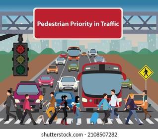Pedestrian Priority in Traffic. Human. Vector.