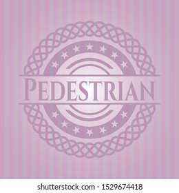 Pedestrian retro style pink emblem. Vector Illustration. Detailed.