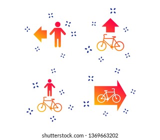 Pedestrian road icon. Bicycle path trail sign. Cycle path. Arrow symbol. Random dynamic shapes. Gradient pedestrian icon. Vector