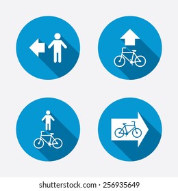 Pedestrian road icon. Bicycle path trail sign. Cycle path. Arrow symbol. Circle concept web buttons. Vector