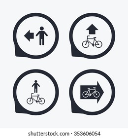 Pedestrian road icon. Bicycle path trail sign. Cycle path. Arrow symbol. Flat icon pointers.
