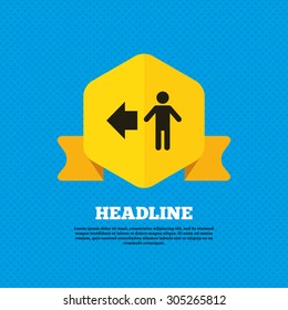 Pedestrian road icon. Human path. Yellow label tag. Circles seamless pattern on back. Vector