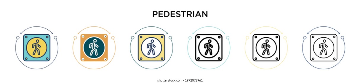 Pedestrian sign icon in filled, thin line, outline and stroke style. Vector illustration of two colored and black pedestrian sign vector icons designs can be used for mobile, ui, web