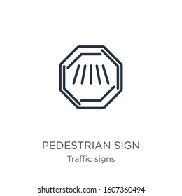 Pedestrian sign icon. Thin linear pedestrian sign outline icon isolated on white background from traffic signs collection. Line vector sign, symbol for web and mobile