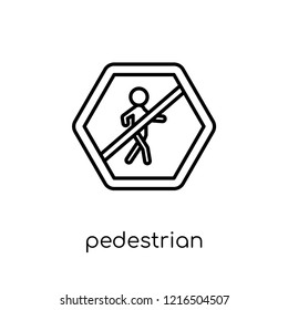 Pedestrian sign icon. Trendy modern flat linear vector Pedestrian sign icon on white background from thin line traffic sign collection, editable outline stroke vector illustration