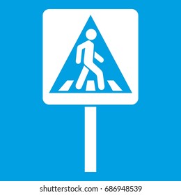 Pedestrian sign icon white isolated on blue background vector illustration