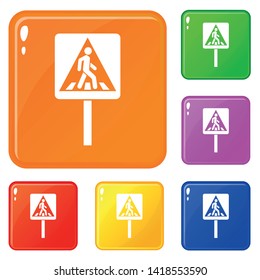Pedestrian sign icons set collection vector 6 color isolated on white background