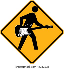 Pedestrian sign with man playing a guitar