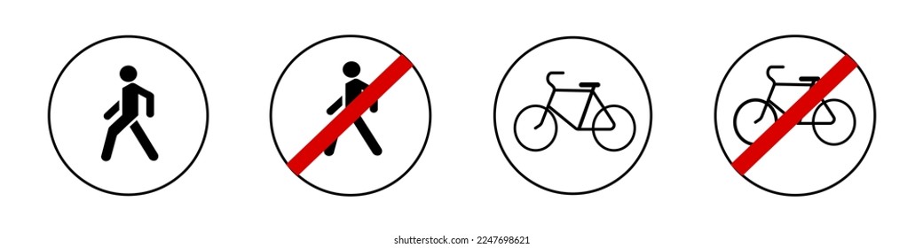 pedestrian sign man walk and don't walk icon set bike path no bicycle sign