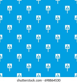 Pedestrian sign pattern repeat seamless in blue color for any design. Vector geometric illustration