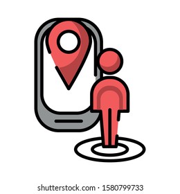 pedestrian silhouette walking with smartphone vector illustration design