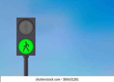 Pedestrian Traffic Light. Green light on. Sky background. Vector illustration