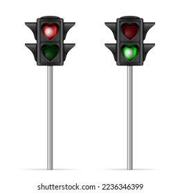 Pedestrian traffic light heart shape set on a white background. Vector illustration.